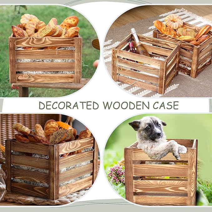 Ripeng 2 Pack Wooden Large Crates Storage Crate Decorative Wood Crates Wooden Storage Container with Handles for Display Decor 15.75 x 11.8 x 10.24 inches