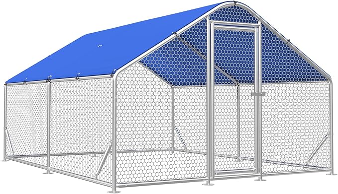 Large Metal Chicken Coop with Hexagonal Chicken Wire, Chicken Coop Run Pen for Yard with Waterproof Cover, Outdoor Large Walk-in Chicken Coops for 20 Chickens Duck Pen House Cage Run