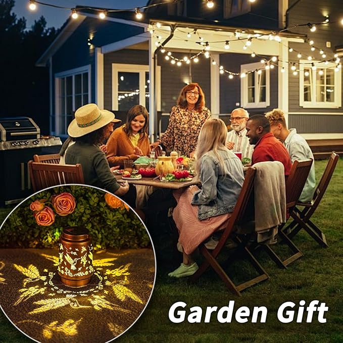 Hummingbird Solar Lanterns Outdoor Waterproof Hanging Solar Lights Hummingbird Birthday Gifts for Women Men Mom Metal Decorative LED Lantern Outside for Decor Garden,Yard,Patio,Lawn,Porch,Backyard
