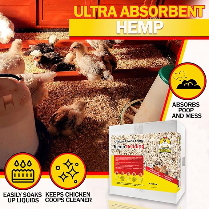 Hemp Bedding for Chicken Coop, Small Animal Litter for Guinea Pig, Hamster, Bunny Rabbit, Snake, Ferret, Tortoise, Rat and More - Pine Wood Shavings Alternative for Chickens and Poultry (1 cuft)