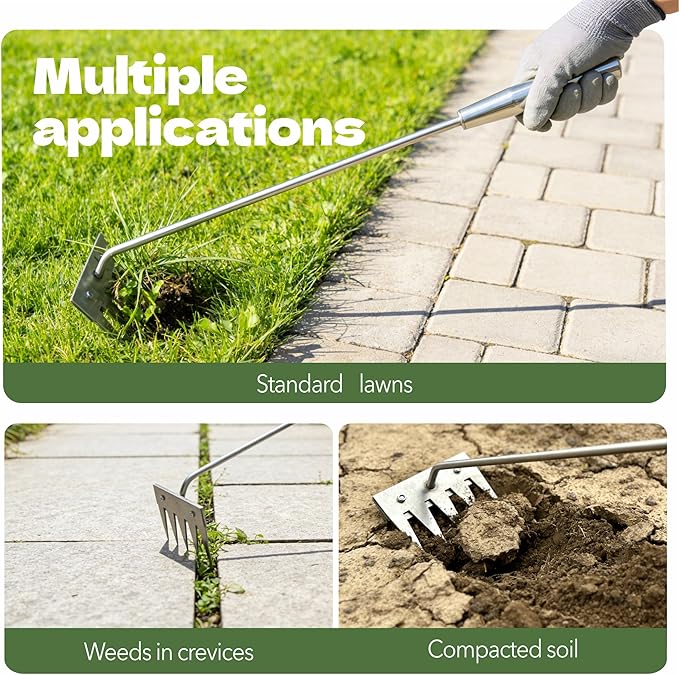 2Pcs Weed Puller Tool, 2026 Portable Manual Weeding Tools Gardening, 5 Teeth Head Stainless Steel Hand Garden Weeding Rake, Weed Remover Tool for Gardening Backyard Yard Farm Planting Weeding