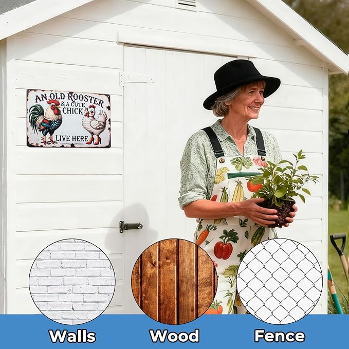 Funny Tin Signs Chicken Coop Decor Outdoor Vintage Rooster Gifts Yard-signs Decorative Signage For Farm and Garden 8×12 inches (H)
