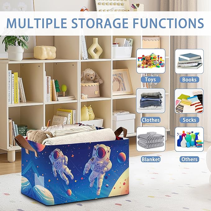 Astronaut Collapsible Storage Box,Planet Organizer Bin with Handles for Room Decoration,Bins Book Basket Box 17x11.5x10Inch
