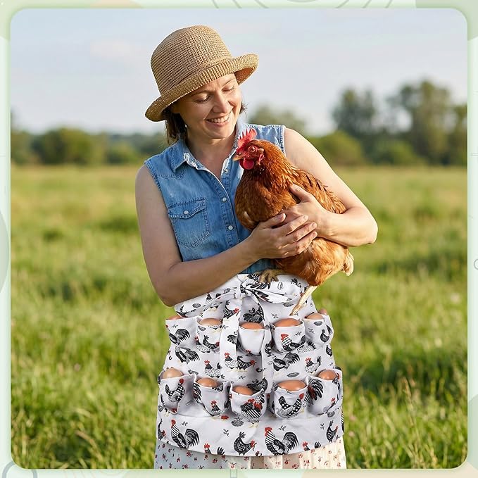Egg Collecting Apron, 12 Pouches Chicken Egg Apron, Farmhouse Aprons for Chicken, Duck, Goose, Bird, Various Poultry Collection Parent-Child Activities