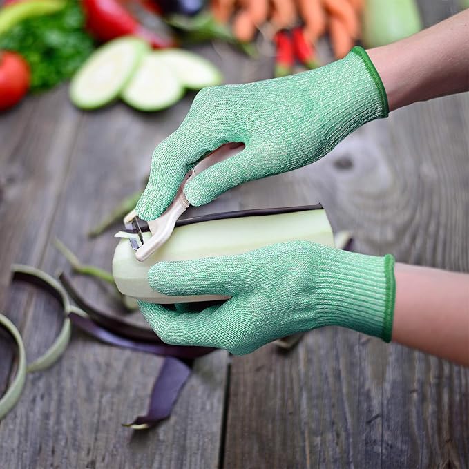 Evridwear Cut Resistant Gloves Food Grade Level 5 Kitchen Safety Protection (Large, Green)