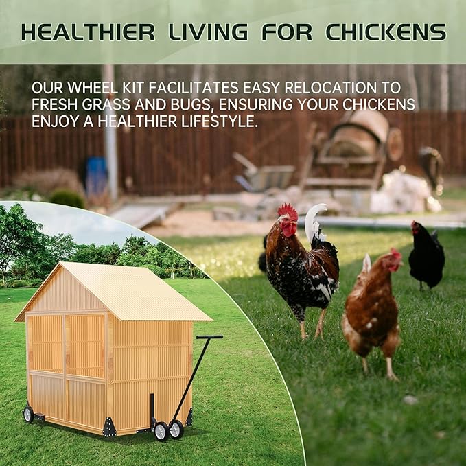 Chicken Coop Wheels Kit - Portable Poultry Tractor Mobilization Steel Chicken Coop Accessories - Set of 6 Chicken Run Wheels-Chicken Cage Not Included-Patent Pending