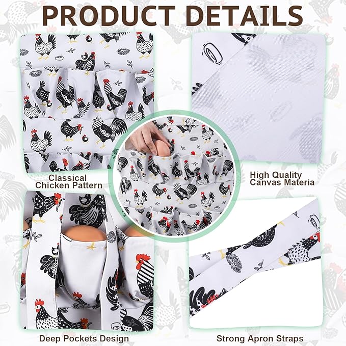 Egg Collecting Apron, 12 Pouches Chicken Egg Apron, Farmhouse Aprons for Chicken, Duck, Goose, Bird, Various Poultry Collection Parent-Child Activities