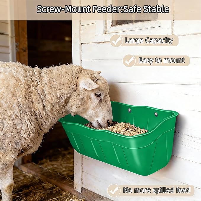 Hanging Goat Feeders,Chicken Feeder Waterer,Large Feed Trough 7.5 Quart 1 Pack,Hanging Fence Feed Trough for Poultry Livestock,Green