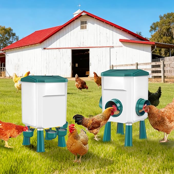 Chicken Feeder and Waterer Set with 3 Gallon/26.4 Pounds, Automatic Chick Feeder and Waterer Set No Waste, Poultry Feeder Large for Hens/Ducks/Poultry