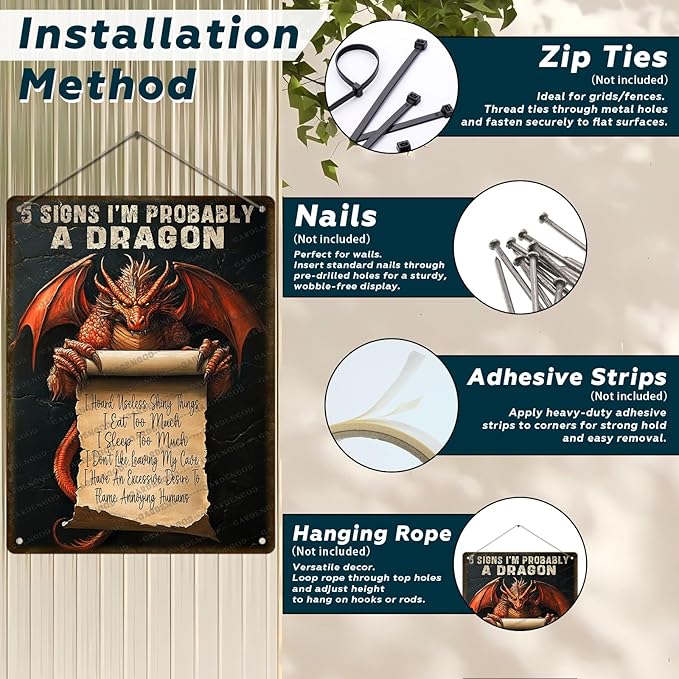 Retro Dragon Quote Metal Sign 5 Signs I'm Probably A Dragon Rustic Wall Decor Vintage Tin Plaque Fantasy Bedroom Office Art For Collectors 16x12 Inch