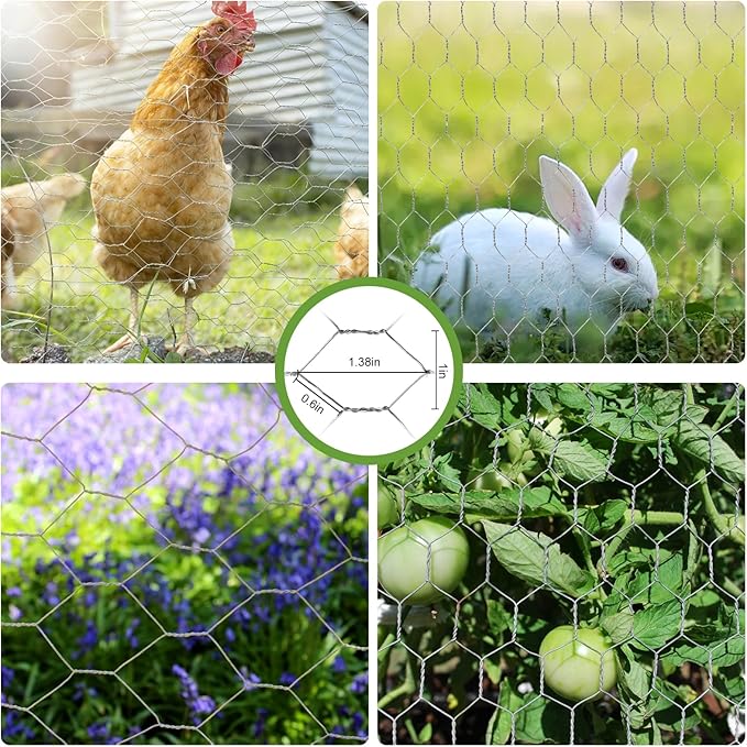 Chicken Wire Mesh,13.7"×169" Poultry Wire Netting,1" Hole Size Hexagonal Galvanized Chicken Wire Mesh Fencing,Outdoor Anti-Rust Garden Animal Barrier Fence for Chicken Coop Barrier Rabbit Cage