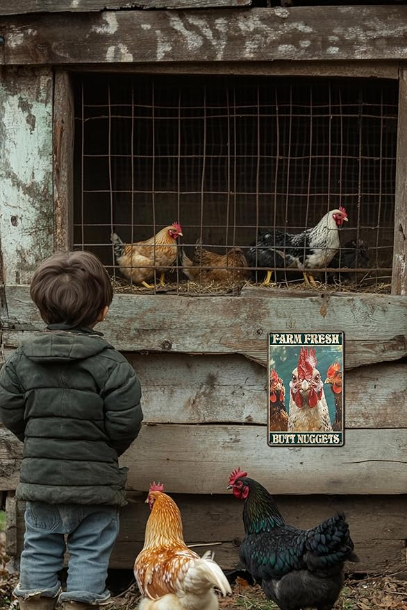 Rustic Metal Tin Sign Chicken Farm Fresh Butt Nuggets Wall Art Retro Plaque For Kitchen Bar Farmhouse Iron Painting 12x8 Inch