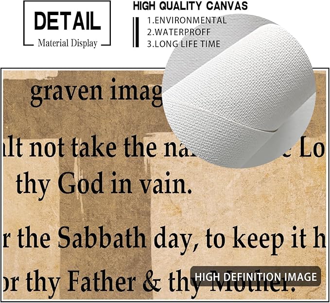 10 Commandments Wall Art Bible Verse Ten Commandments Canvas Pictures Wall Decor Christian Religious Inspirational Quotes Poster Framed Artwork Painting For Kids Bedroom Bathroom Church 12"X16"