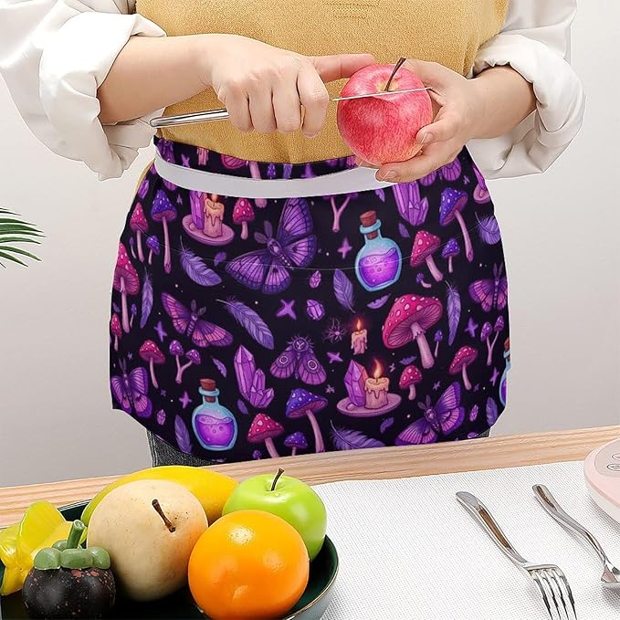 Server Apron with 3 Pockets Waist Waiter Waitress Half Apron Short Aprons