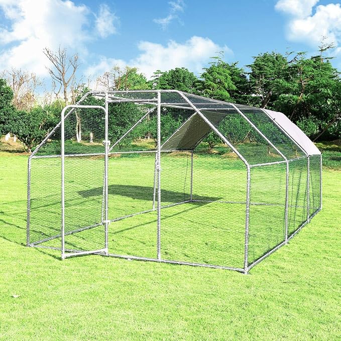 Giantex 12.5ft Large Metal Chicken Coop, Walk-in Chicken Coops Hen Run House Shade Cage with Waterproof and Sun Protection Cover for Outdoor Backyard Farm Use Poultry Cage (12.5 x 9.2 ft, Flat)