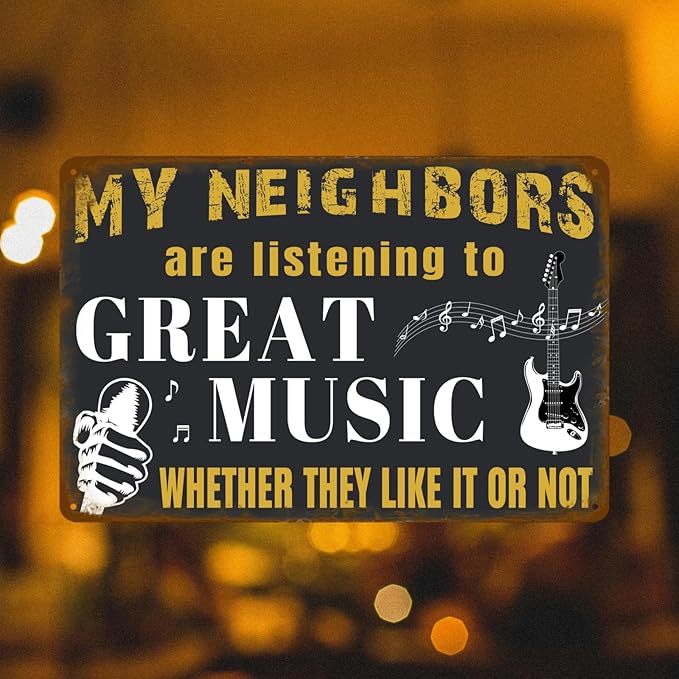 Vintage Man Cave Decor Funny Metal Tin Signs Mancave Decor For Men Garage Accessories For Men Funny Sarcasm Music Gifts Signs My Neighbors Are Listening To Great Music Metal Bar Signs For Outside 8x12