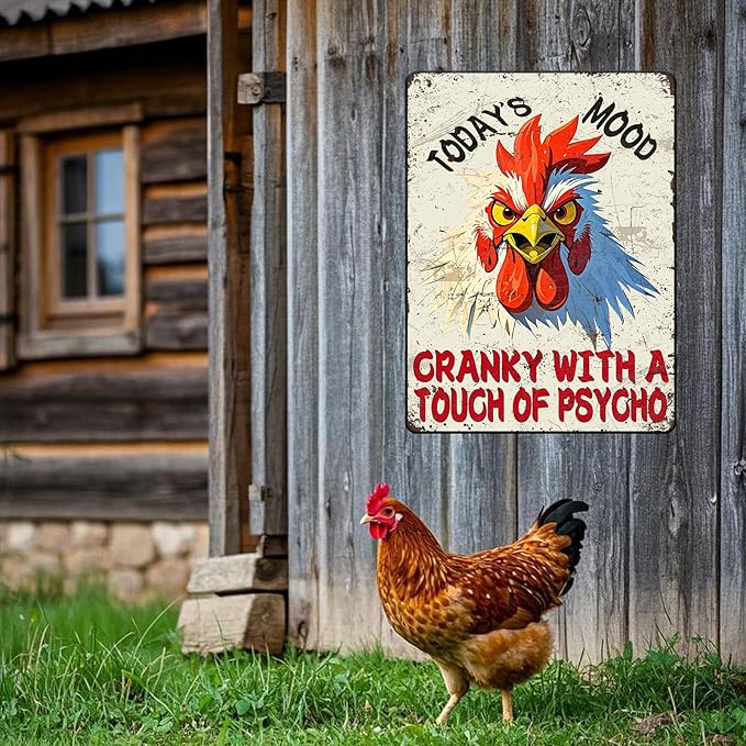 Funny Chicken Today'S Mood Metal Tin Sign 12x16 Inch Novelty Farm Chicken Tin Sign Farmhouse Rooster Poster Home Kitchen Garden Bar Restaurant Coffee Are Wall Decor