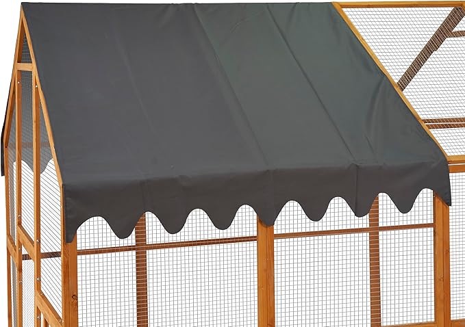 KEIKI Chicken Coop, 9.3 x 6.2 x 6 FT, Large Wooden Chicken Run with Waterproof Cover, Outdoor Walk-in Hen House, for Backyard Farm, Yellow