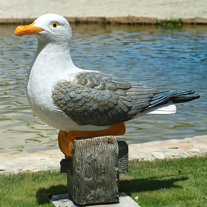 Real Seagull Outdoor Sculpture,Funny Bird Statue,Garden Beach Statue Decor,Resin Animal Seabird Ornaments,Coastal Beach Decor,Patio Decor for Outdoor Table Decorfor Garden,Terrace,Lawn,Yard