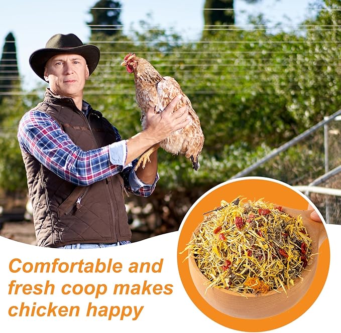 Chicken Nesting Herbs and Flowers Chili Mix Supplement Coop Boxes Pads Roost Poultry House Feed Grit Lime Bedding Refresher Treats Snacks for Daily Wellness Feather Quality Egg Production (17.6 OZ)