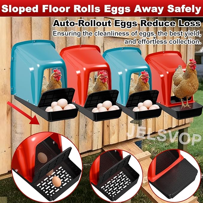 Chicken Nesting Box with Plastic Egg Trays, 8 Pack Nesting Boxes for Chickens with Egg Collection, Breathable Chicken Laying Boxes & Stackable Egg Tray for Chicken Coops and Farms - Red 8 Pack