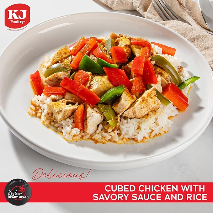KJ Poultry Kosher Ready Meals - Chicken Chow Mein, MRE Meat Meals Ready to Eat, Gluten Free, Halal, (2 Pack) Prepared Entree Fully Cooked, Shelf Stable Microwave Dinner Travel Military Camping