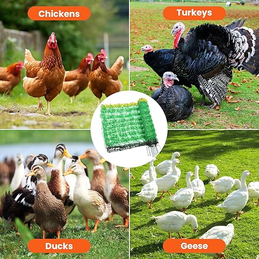 Poultry Netting Electric Fence, Electric Poultry Enclosure for Chickens, Ducks, Turkeys, 47.2" H x 164'L, PE Net Fencing Kit with Posts & Double-Spiked Stakes, Used in Backyards, Farms