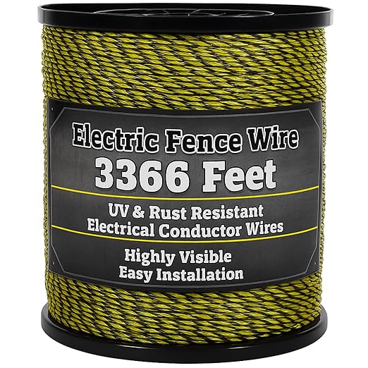Houseables Electric Fence Wire, Hot Wire Fence, Electric Fencing, Livestock Fencing, Electrical Polywire Rope for Chicken, Agricultural, Goat, Garden, Dogs, Horse, Pig, Poly, 1026 Meters (3366 Feet)