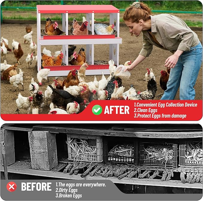 Chicken Nesting Box,6 Compartment Metal Poultry Nest Box Wall Mount, Metal Roll Away Eggs Laying Boxes, Easy Egg Collection, Easy Cleaning,10 Room Chicken Coop for Hens