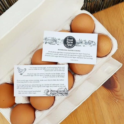 100 Pack Premium Fresh Farm Eggs Handling Instructions Care Accessories Cards Labels | Egg Blank Cartons 4 6 12 15 18 30 48 50 Count Basket Box Container Storing Extra Organizer -M09CH100