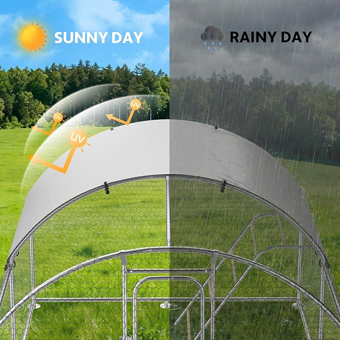 Large Metal Chicken Coop with Roosting Perch, Waterproof and UV-Resistant Cover,Outdoor Walk-in Cage Hen House for Yard Farm Rabbit Duck Chicken Run Dome Roof (10’ W x 13.2’ L x 6.4’ H)