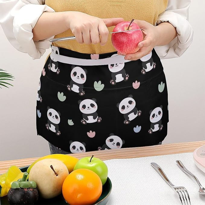 Unisex Apron for Cooking Server Waitress Half Waist Apron with 3 Pockets