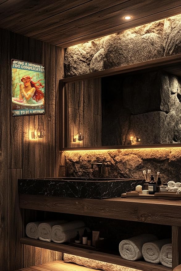 Mermaid Metal Sign Being A Human Is Too Complicated Time To Be A Mermaid Novelty Metal Poster Home Kitchen Bathroom Aluminium Sign Art Wall Decor 12x8 Inch