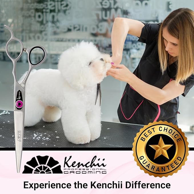 Kenchii Love Dog Grooming Scissors, Dog Scissors for Grooming, Professional Pet Grooming Scissors, Ergonomic & Comfortable (7.0" Curved)