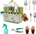 Garden Tool Set, 9 Pcs Heavy Duty Stainless Steel Gardening Hand Tool, Green Garden Tool Bag Kit, Gardening Supplies Gifts for Women Men Mom Dad Gardener Beginner