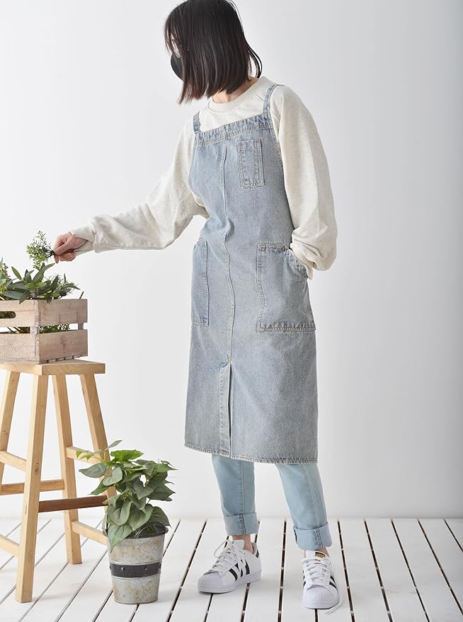 Cotton Denim Apron Soft - Unisex Adjustable Bib Apron with 5-Pockets Perfect for Kitchens