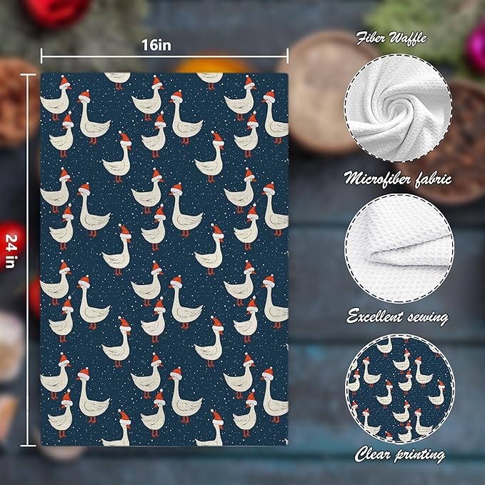 Funny Navy Blue Dark Silly Goose Christmas Kitchen Towels,Farm House Animal Bathroom Decorations Hand Towels,Silly Goose Gift,16x24 Inch
