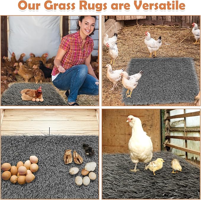Hamiledyi Chicken Nesting Pads 6 Pcs Washable and Reusable Nesting Pads for Chicken Coop Artificial Grass Rug Carpet Synthetic Turf Mat Garden Lawn Bedding for Chicken Hen Small Pets(Grey, 12"x12")