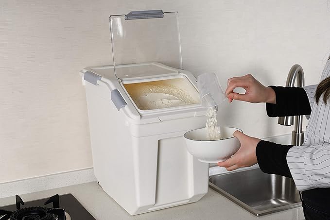 EonTone Flour Storage Container 25 Liters (30 Lb‎) Pack-6 with Lockable Lid Wheels BPA-Free Ingredient Storage Bins