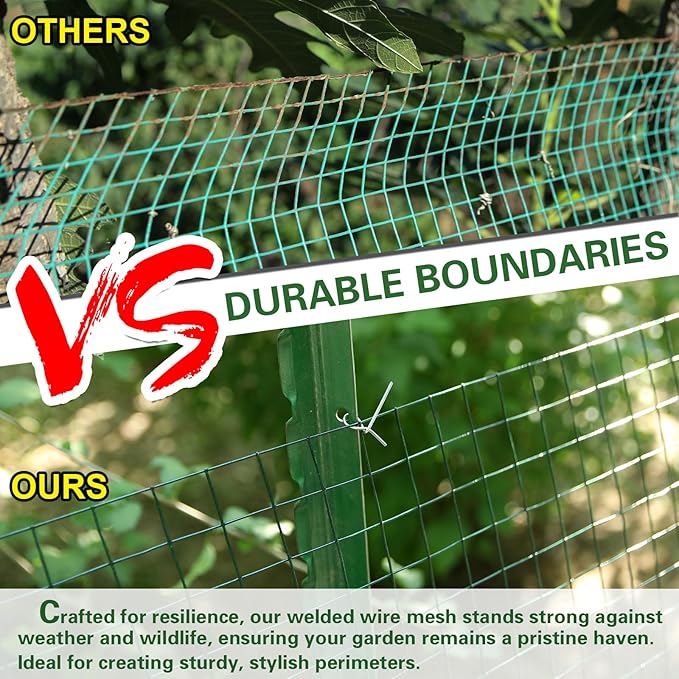 Hardware Cloth 1/2inx 48in x 100ft Chicken Wire, Green Garden Fence, PVC Coated Metal Welded Wire Mesh for Preventing Snakes, Raccoons, Foxes, Poultry Netting