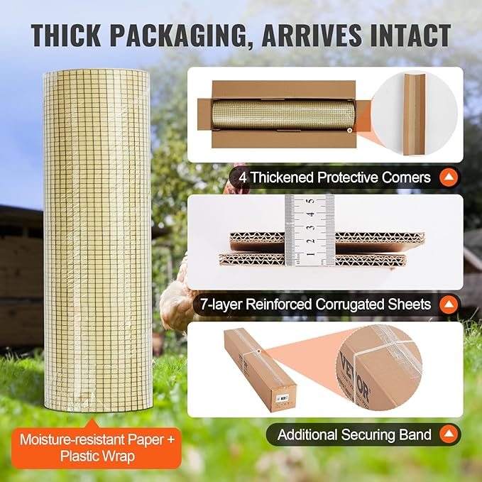 VEVOR Hardware Cloth, 36'' x 100' 1/2inch Galvanized Wire Mesh Roll, 19 Gauge Chicken Wire Fencing Roll, Vinyl Coating Metal Wire Mesh for Chicken Coop Barrier, Rabbit Snake Fences, Poultry Enclosures