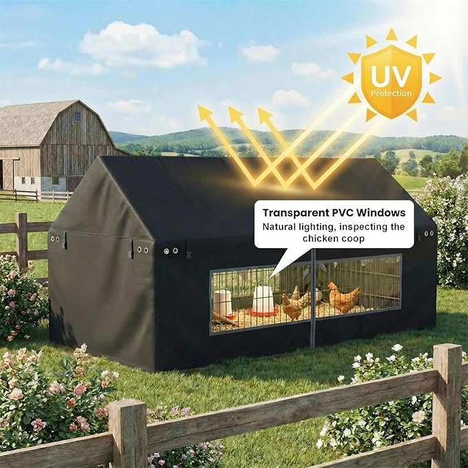Chicken Coop Cover 86"×40" 600D Oxford Fabric Waterproof, Snowproof, UV-Resistant - Suitable for All Seasons Outdoor Use, Features Clear PVC Window (Cover Only, Coop Sold Separately)