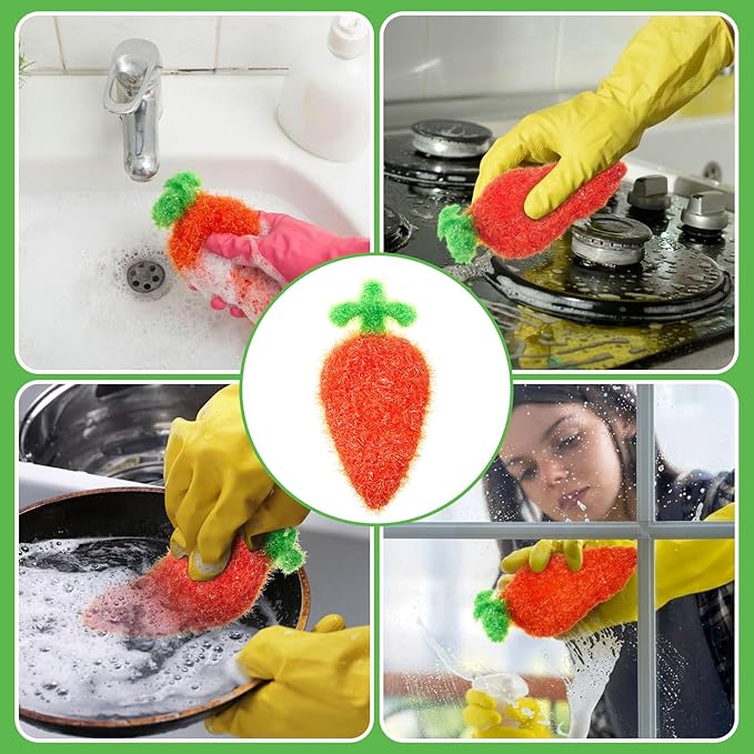 Breling 6 Pieces Carrot Shape Dish Sponge Dual Sided Non Scratch Dish Washing Scrubbers, Reusable Household Cleaning Kitchen Tools for Dishwashing Washing Dishes Cookware