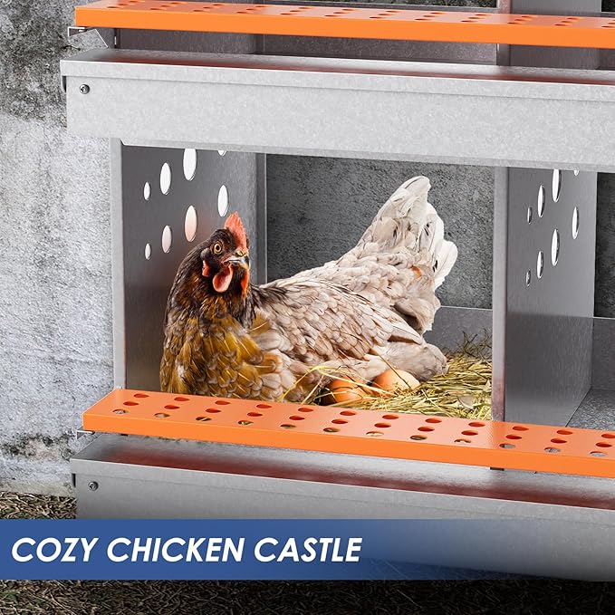 Chicken Nesting Box, 6 Compartment Metal Nesting Boxes for Chickens Laying Eggs, Rust Proofed Nest Box with Roll Away Egg Collection Laying Box for Chicken Coop