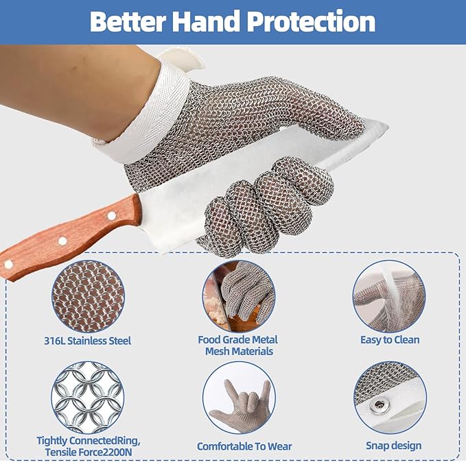 Metal Mesh Gloves - Stainless Steel Mesh Chain Cutting Gloves for Meat and Food Processing