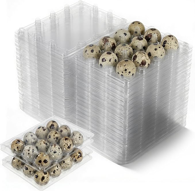 60 Pcs Quail Egg Cartons, 12 Grids Clear Plastic Square Classical 3x4 Style Egg Cartons, Quail Egg Holder Reusable Small Egg Carton Storage Holders Bulkfor Refrigerator