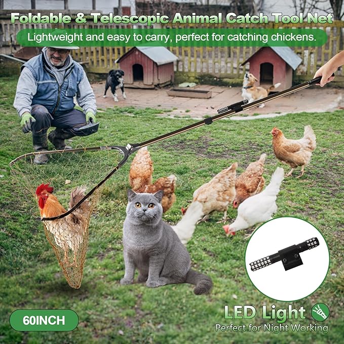 Animal Catch Pole Control Tool Net, Poultry Catching Pole Kit, Cat Chicken Catcher, Poultry Catching Trap Net for Small Animals Support Duck,Goose,Bird, Skunk Bat and Raccoon