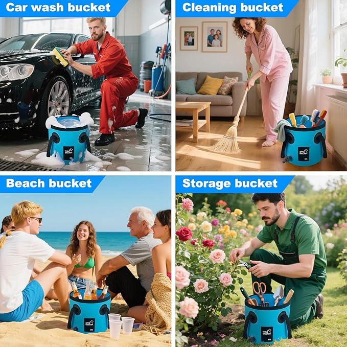 Car Wash Bucket with Drain Valve, 5 Gallon Collapsible Bucket for Cleaning, Portable Ice Buckets Laundry Wash Basin for Fishing Beach Gardening Soaking Feet RV Essentials Outdoor Camping Supplies