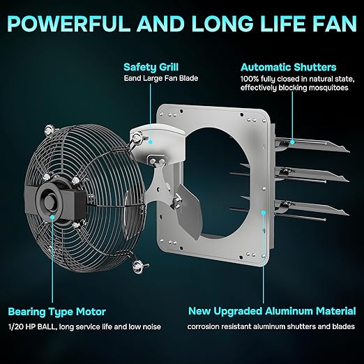 Simple Deluxe 10 Inch Shutter Exhaust Fan Aluminum,High Speed 1650RPM, 820CFM, for Attic, Garage, Louvered Vent, And Greenhouse,1-Pack, Silver