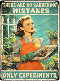 Vintage Garden Metal Sign Gardener Gardening Girl Poster There Are No Gardening Mistakes Only Experiments Metal Poster Garden Home Art Wall Decor 16x12 Inch